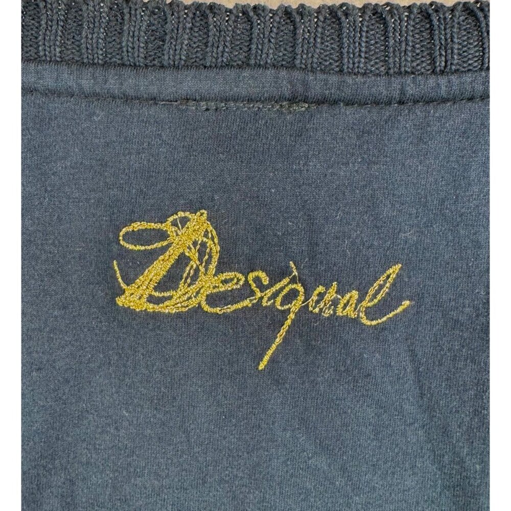 Desigual sequin glitter embroidered ribbon long sleeve shirt navy Y2K - Picture 8 of 8